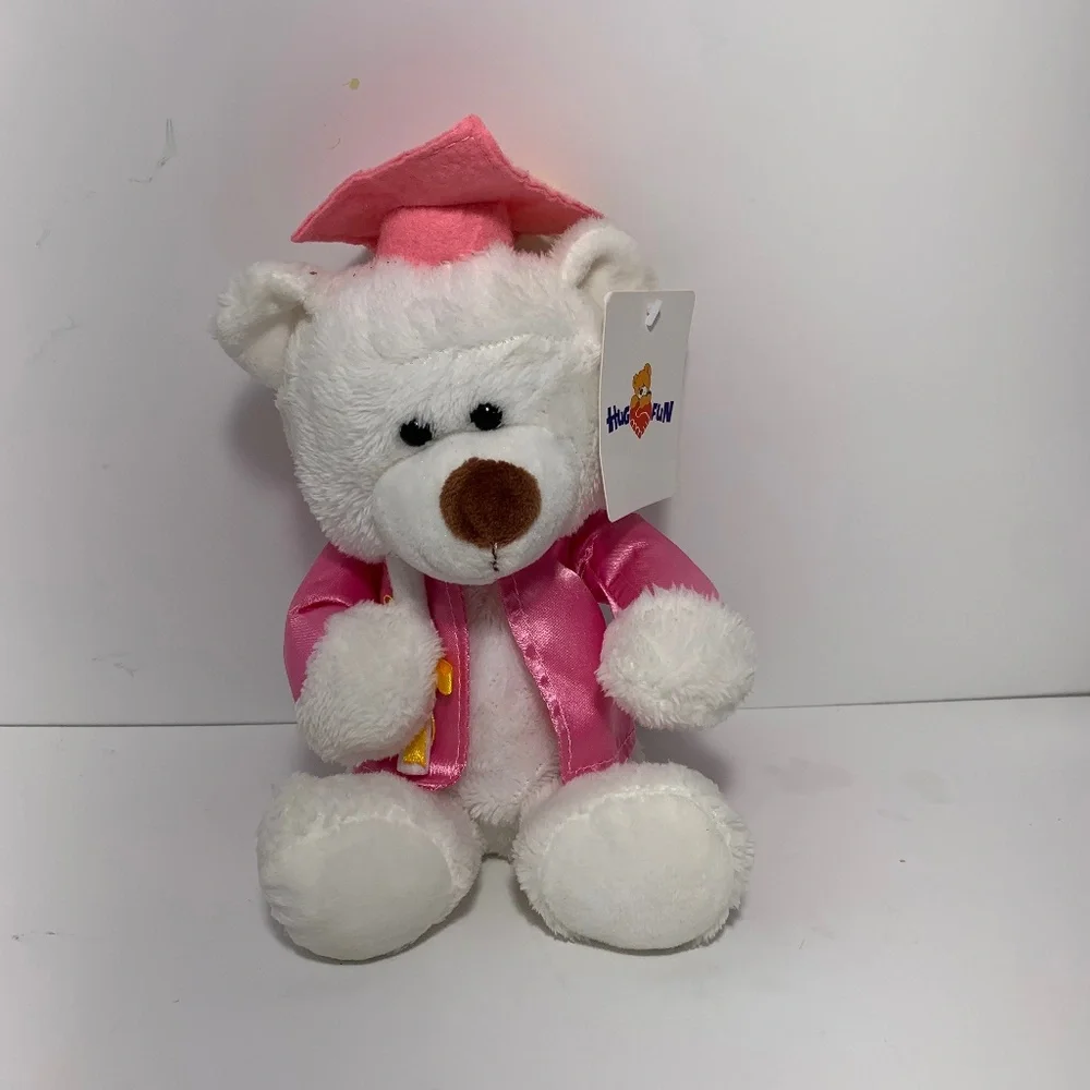 Hugfun White Graduation Teddy Bear Plush Pink Cap & Gown 9